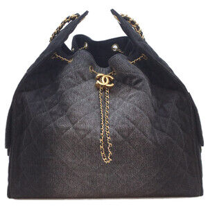 CHANEL AS5553 Black Denim Gold Hardware Chanel 25 Large Shoulder Bag for Women